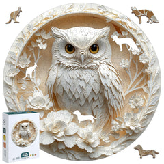 KIDSU wooden owl jigsaw with floral border—dust-free precision for adults