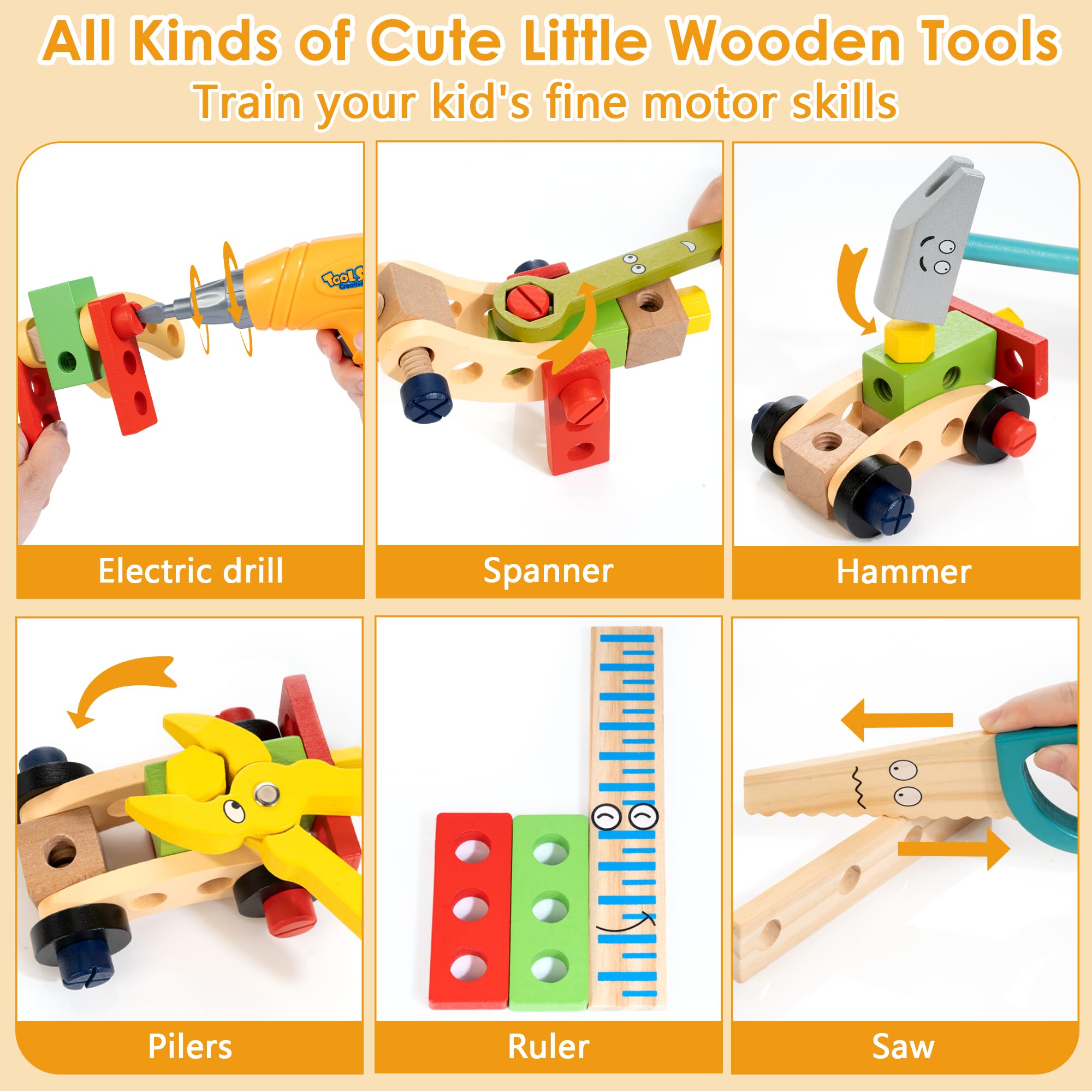 KIDWILL kid-friendly saw and wrenches, designed for safe handling by small hands.
