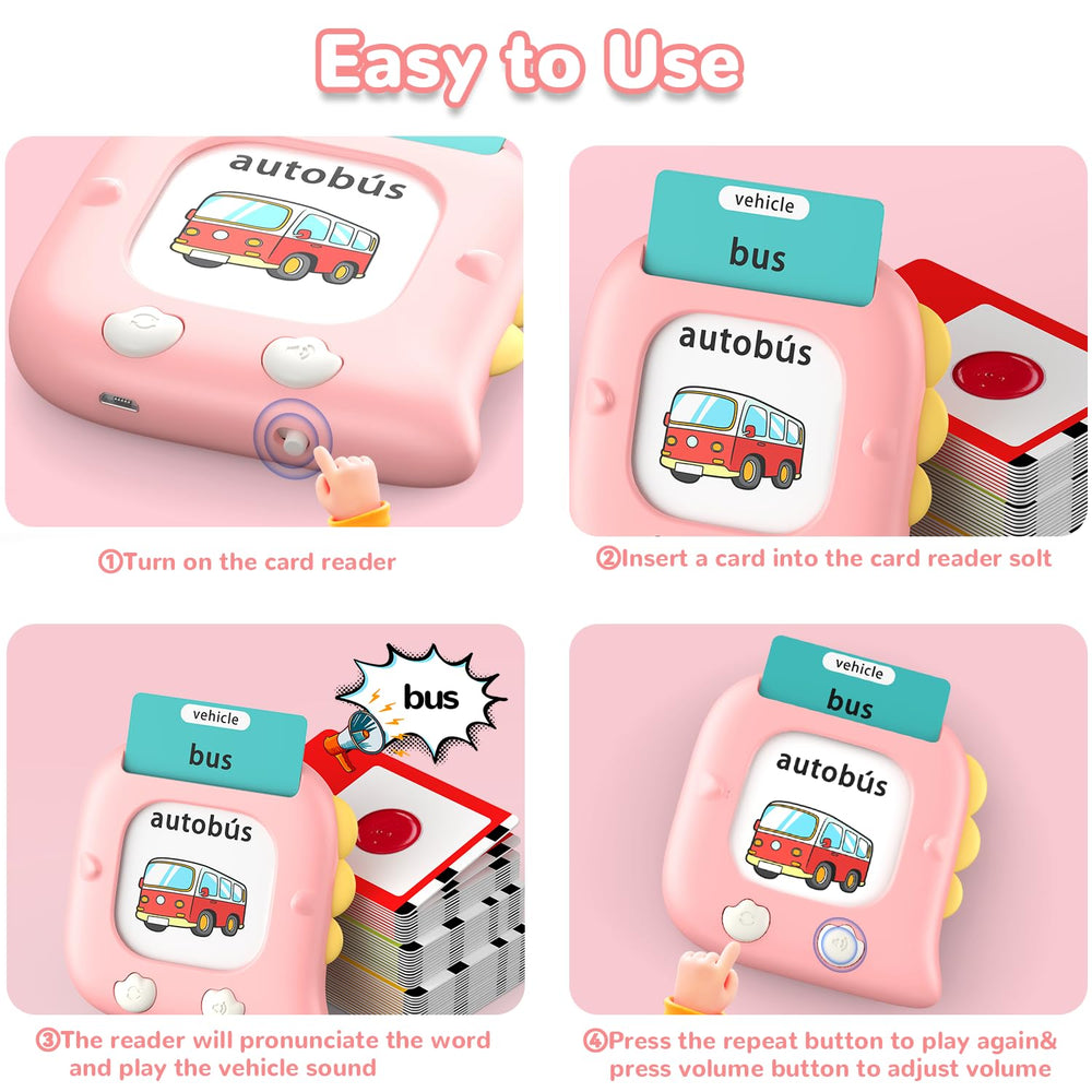 Kidz do 520 bilingual flash cards in-use showing topic variety for vocabulary