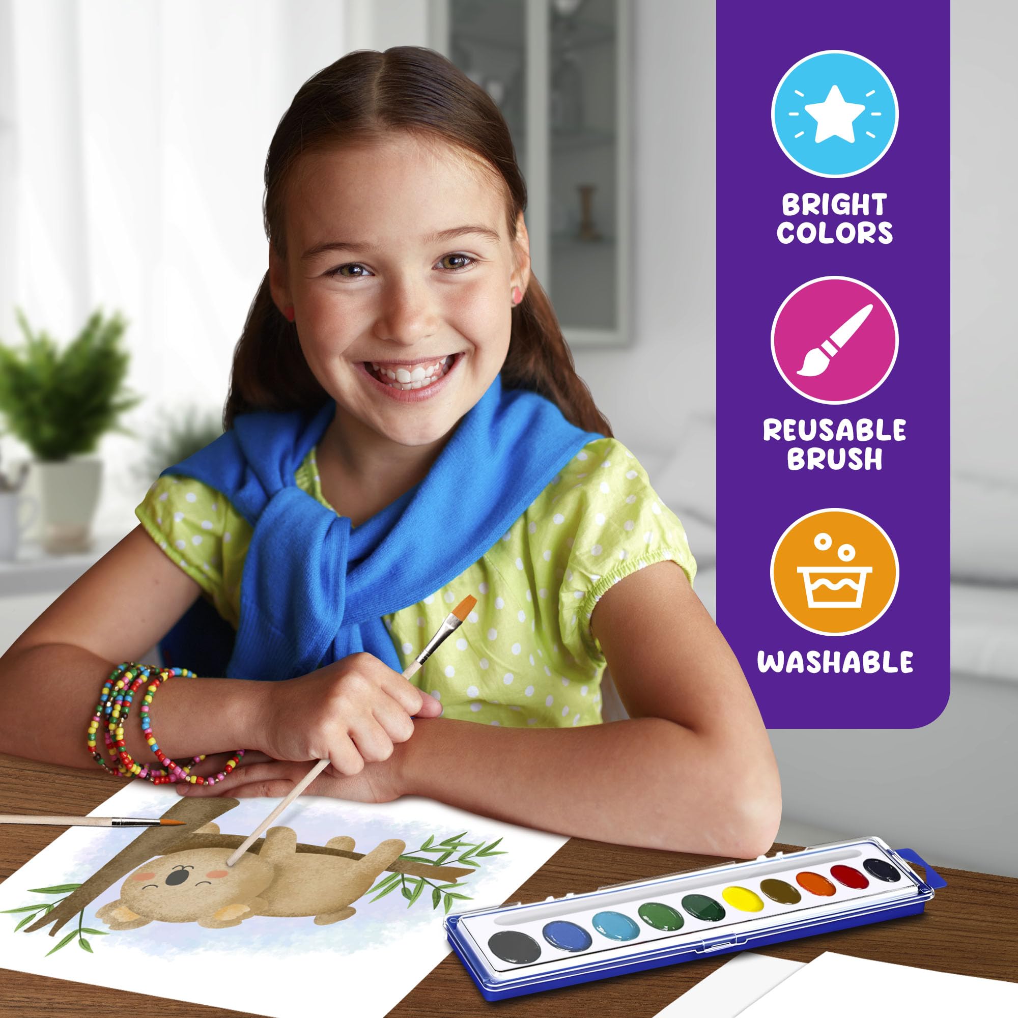 Kiggos bulk watercolor set with 30 palettes, versatile for group activities