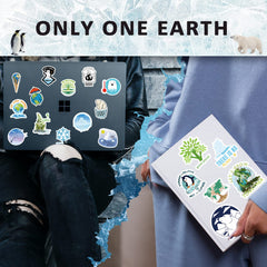 Kigibo Earth Day stickers on a phone case; expressive and removable