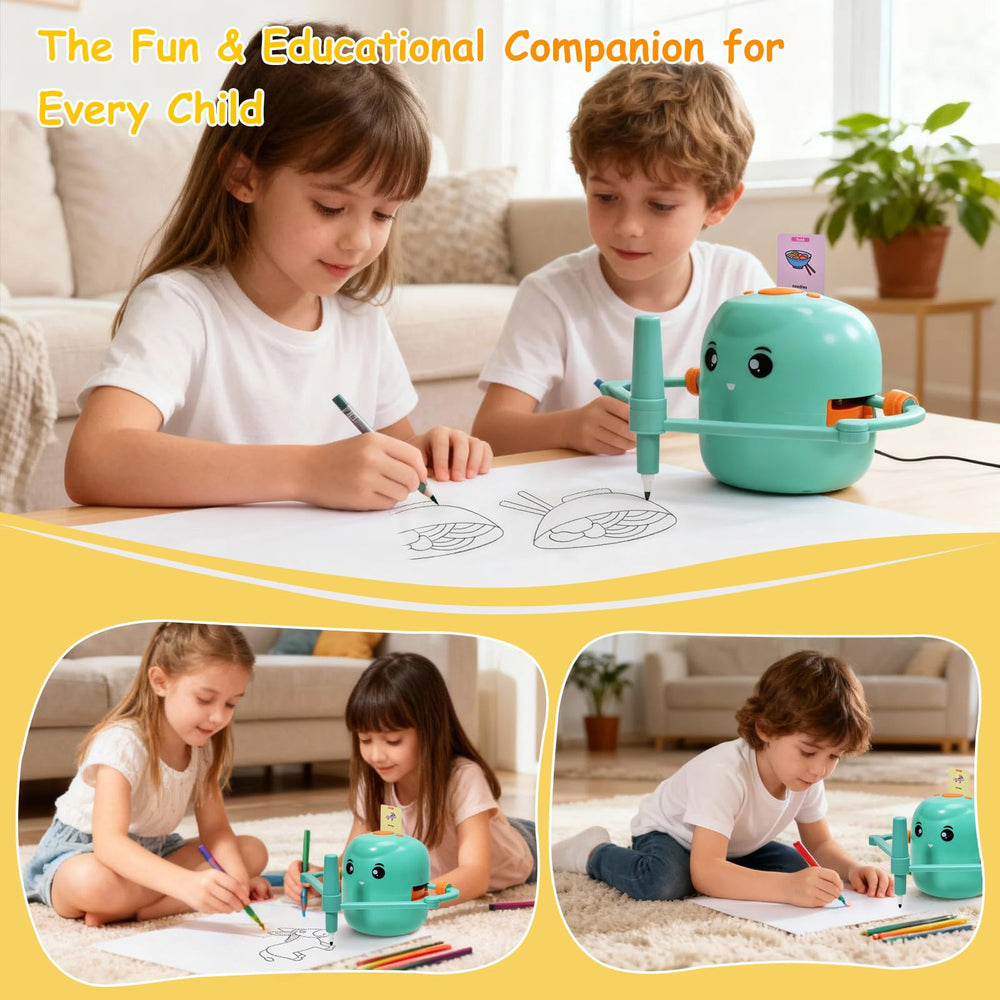 Kignao green robot with markers highlights a complete STEM art kit for kids.