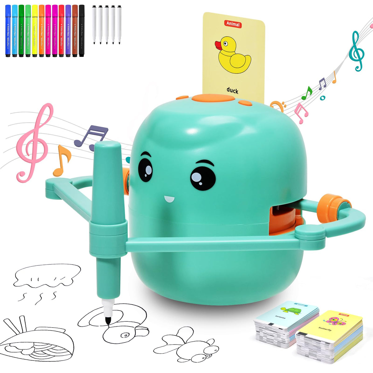 Kignao Drawing Robot green front view promotes safe, imaginative drawing sessions.