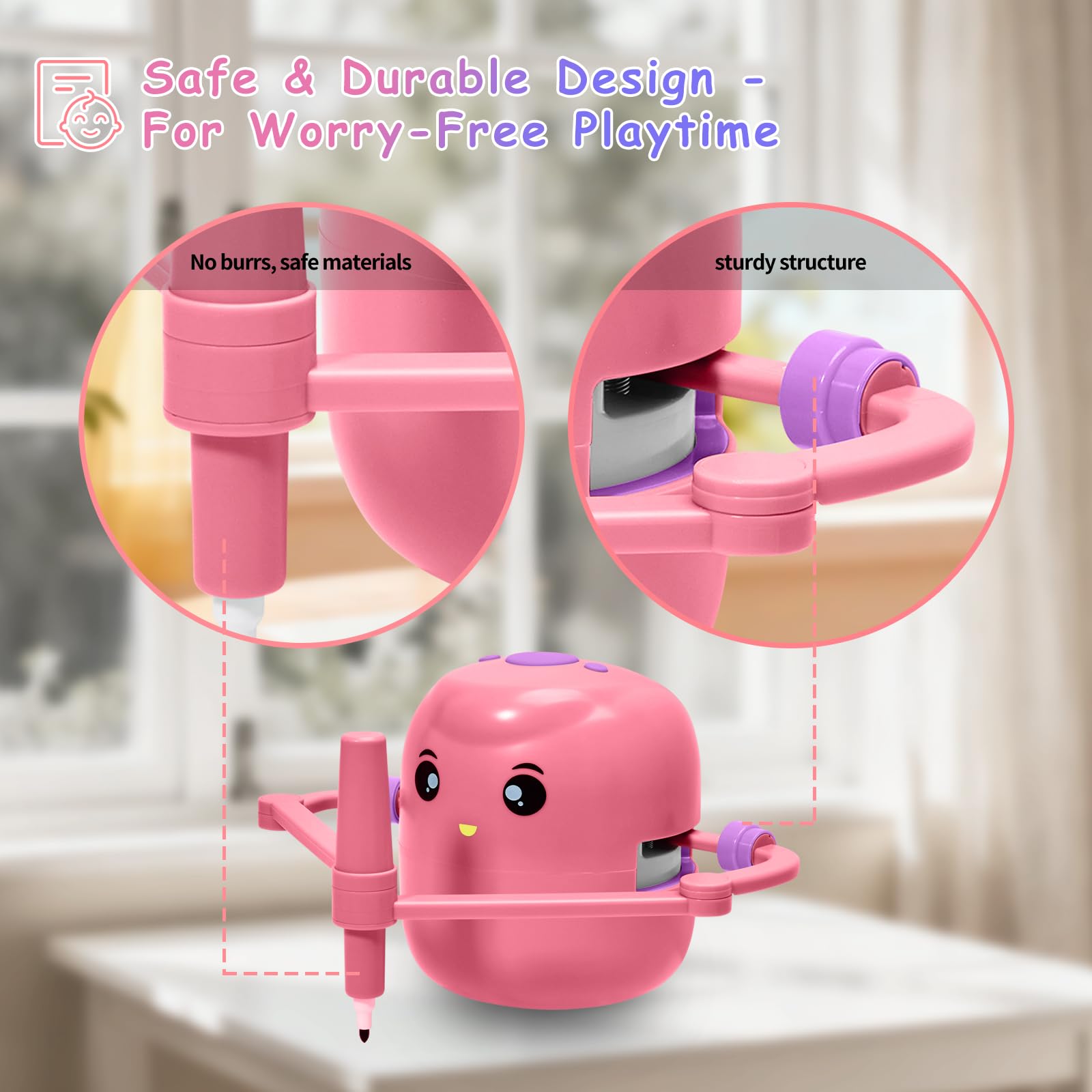 Kignao drawing robot safe-design, reassuring parents during creative play.