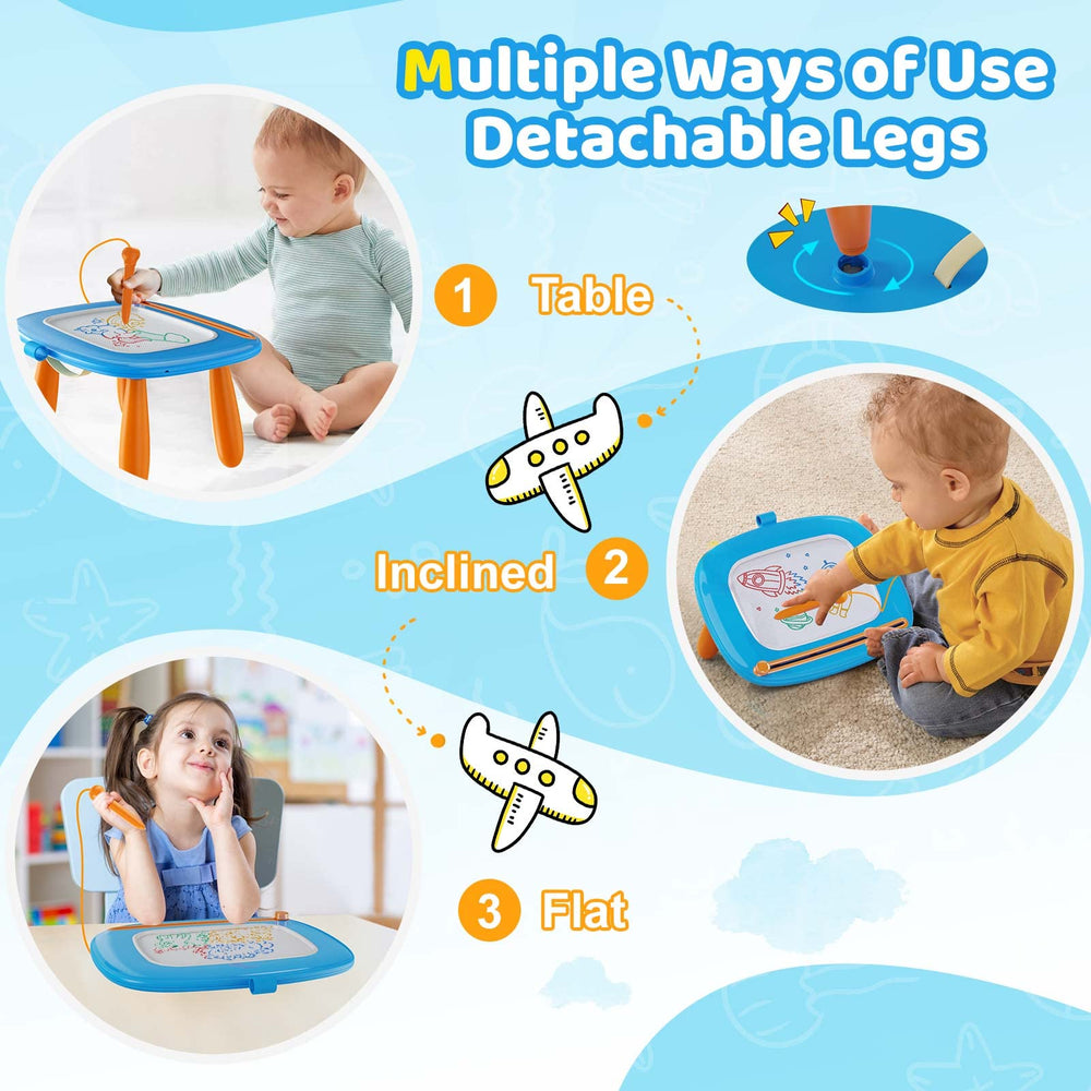 Kikidex magnetic drawing board back view highlights sturdy construction and safety features.