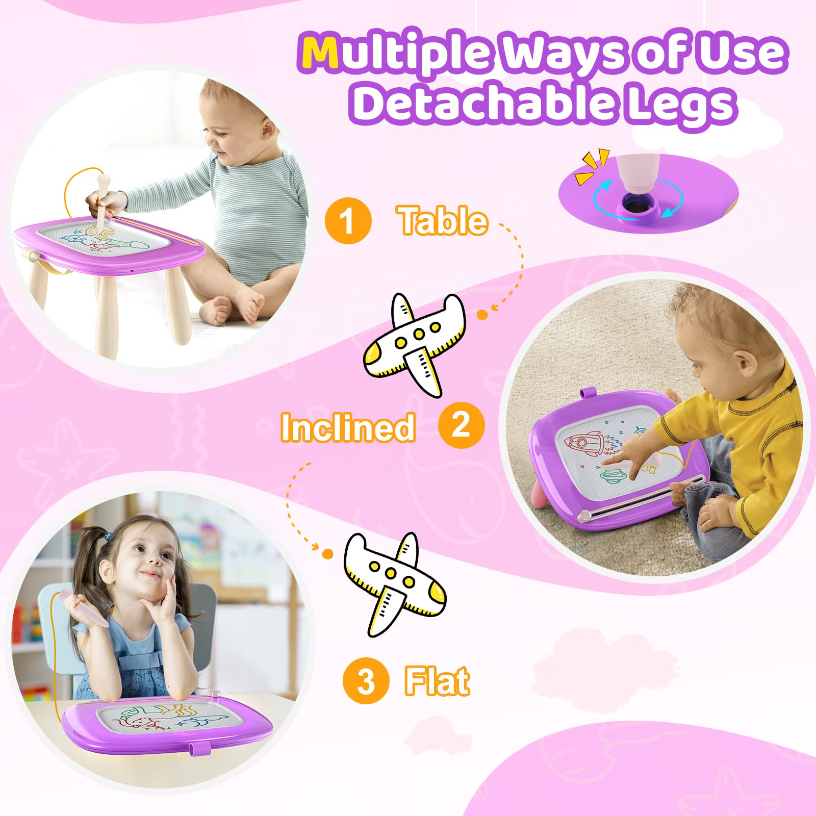 Kikidex drawing board with detachable legs, adjustable height for growth.