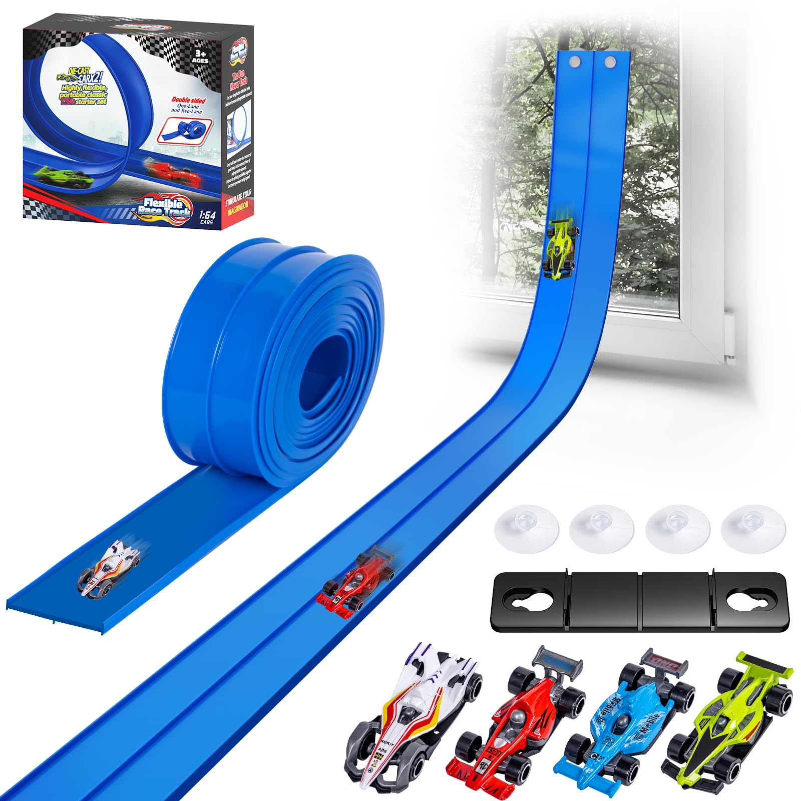 Kikikid 15 ft flexible race track with dual lanes for fast indoor races.