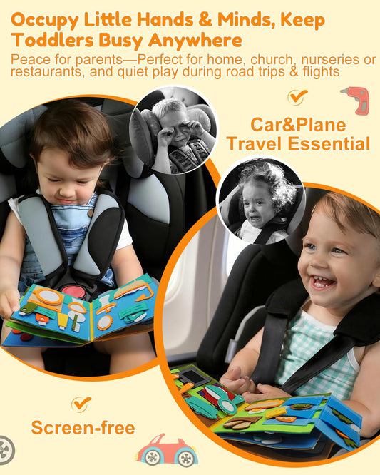 Kikiyaki Busy Book page dress-up promotes fine motor skills through dress-up activities