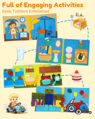 Kikiyaki Busy Book page hand-eye coordination through interactive tasks and prompts
