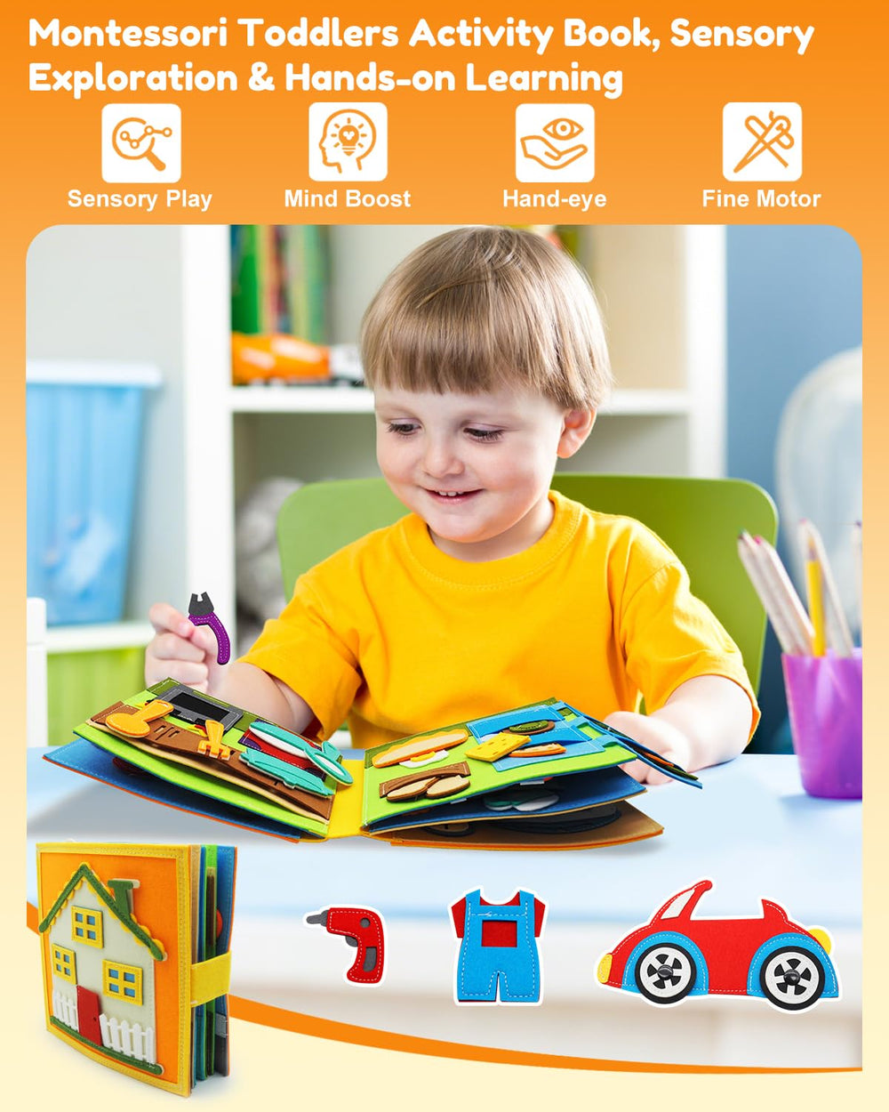 Kikiyaki Busy Book page textured felt enhances sensory exploration and color recognition