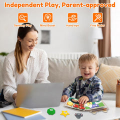 Kikiyaki Busy Book rainbow matching page supports color recognition.
