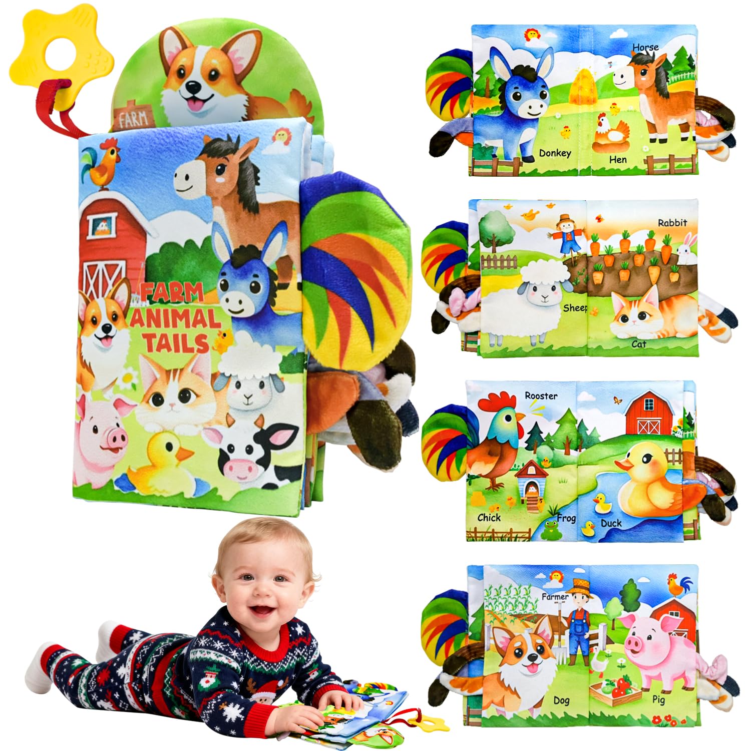 Kimicare Farm Crinkle Book cover with bright colors for newborn sensory exploration.
