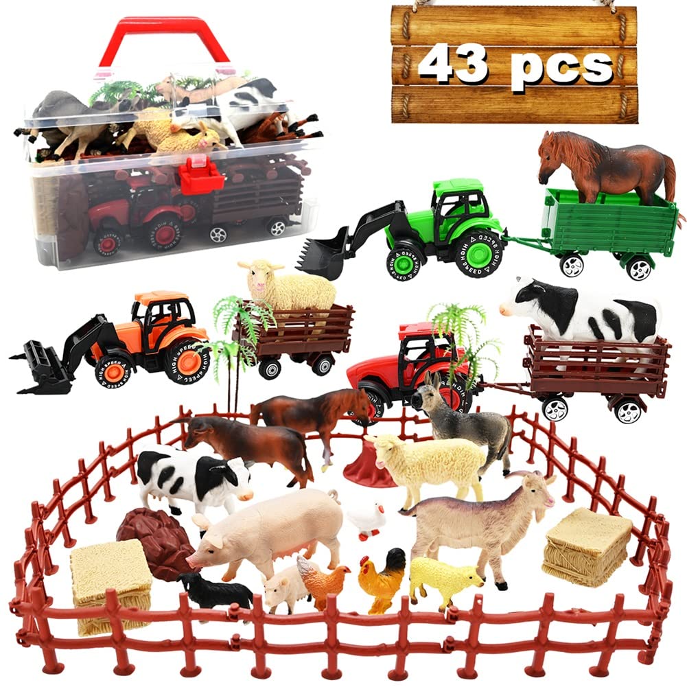 Kimicare farm playset tractor trio for imaginative, hands-on farming fun.