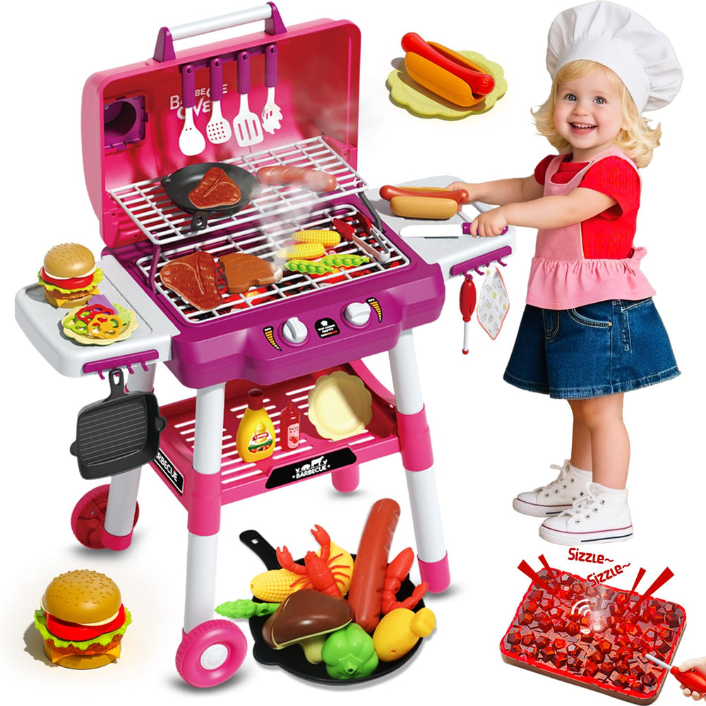 Kimicare kid toy grill cart with two wheels, ready for imaginative pretend cooking on the go.