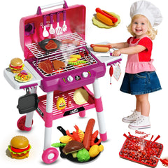 Kimicare kid toy grill cart with two wheels, ready for imaginative pretend cooking on the go.