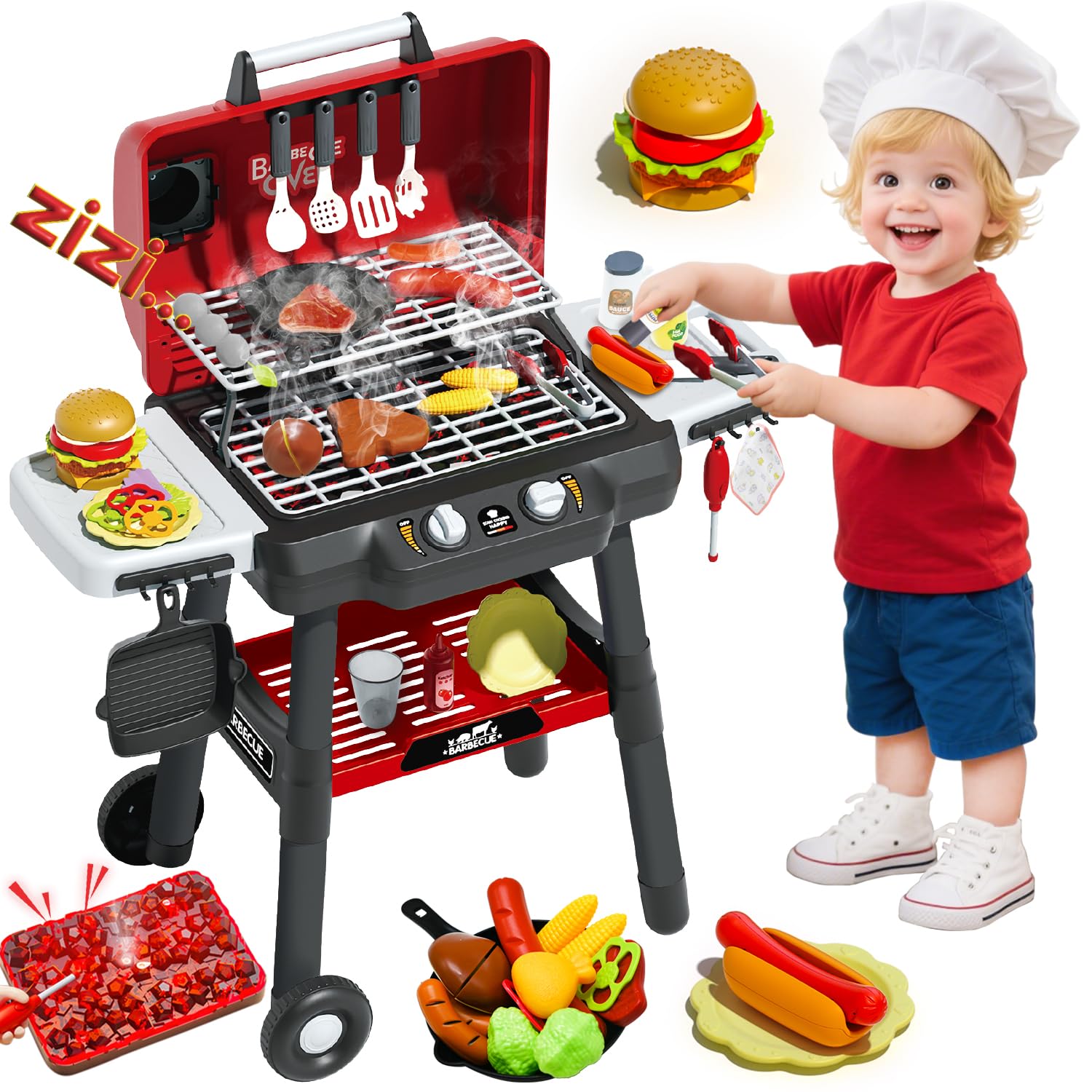 Kimicare Kids Grill Playset main unit for pretend grilling at home.