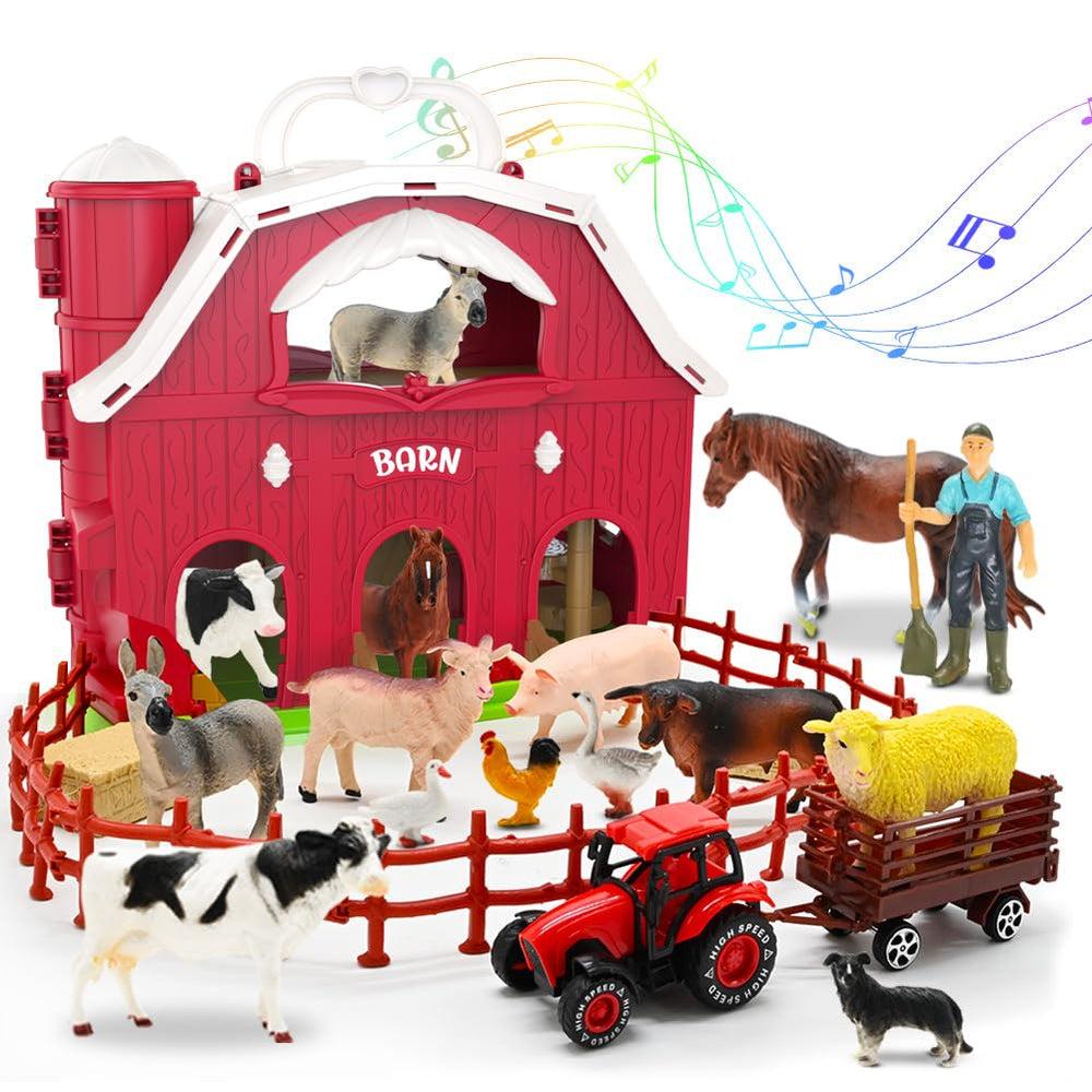 Kimicare Red Barn Toy Set with bright barn for imaginative farm play