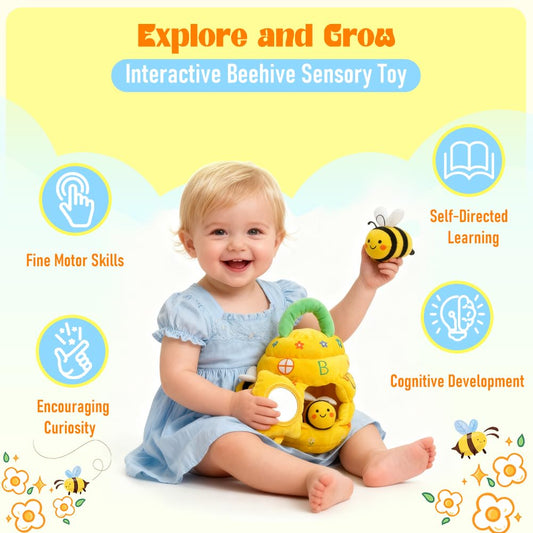 Kimicare soft bees offer rattles and crinkles to engage early motor skills.