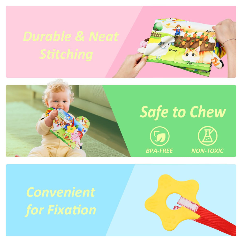 Kimicare clip-on strap keeps the book secure on stroller or crib.