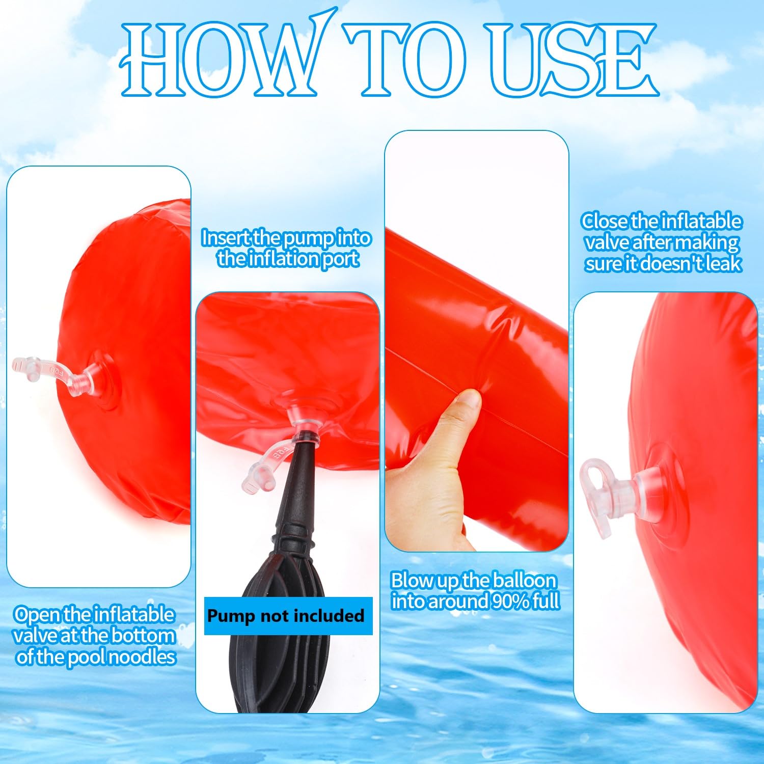 Kimober inflatable pool noodles set for beach or pool use.