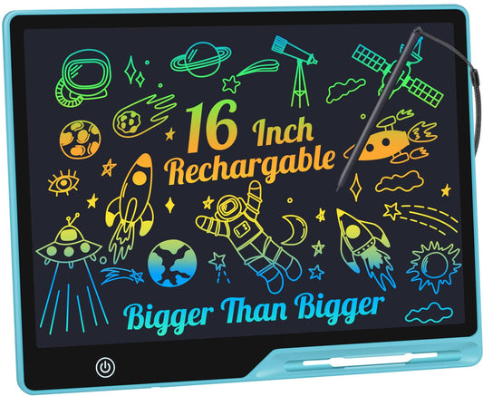 Kinayue LCD Writing Tablet with 16-inch blue screen for spacious doodling on the go.
