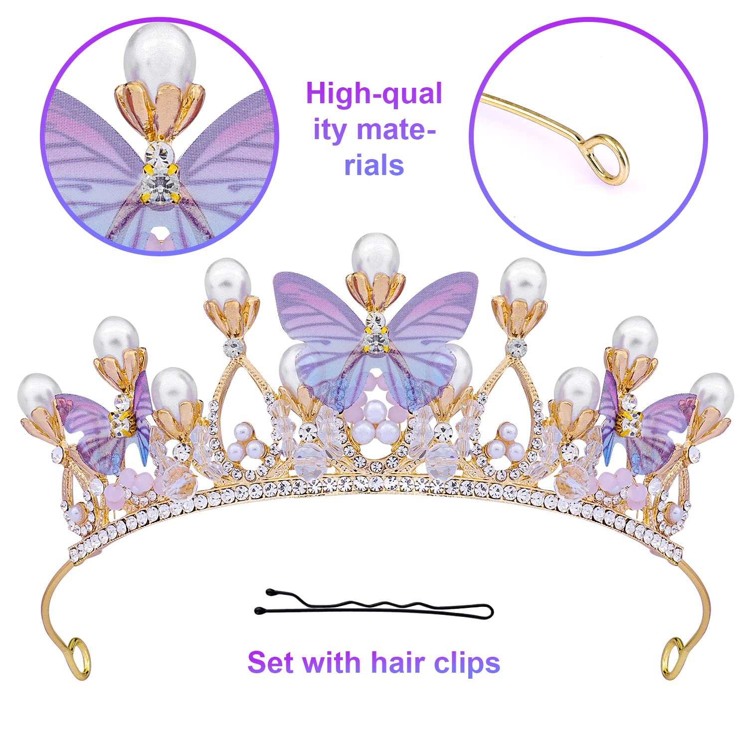 KINBOM Butterfly Crown Crystal Rhinestones catch light for dazzling party appearances