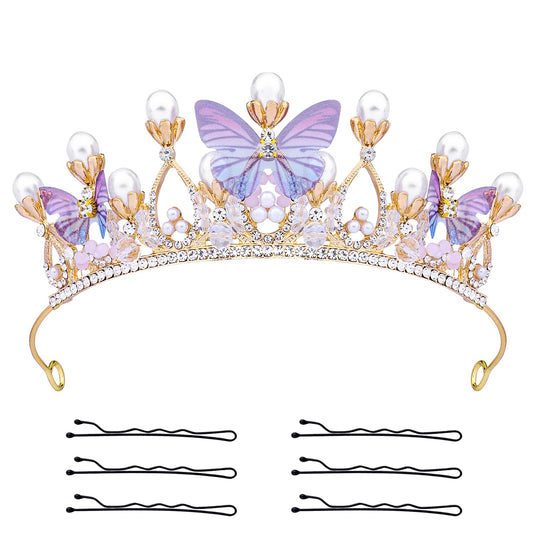 KINBOM Butterfly Crown Purple Front for a magical princess look at parties and photos