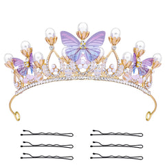 KINBOM Butterfly Crown Purple Front for a magical princess look at parties and photos