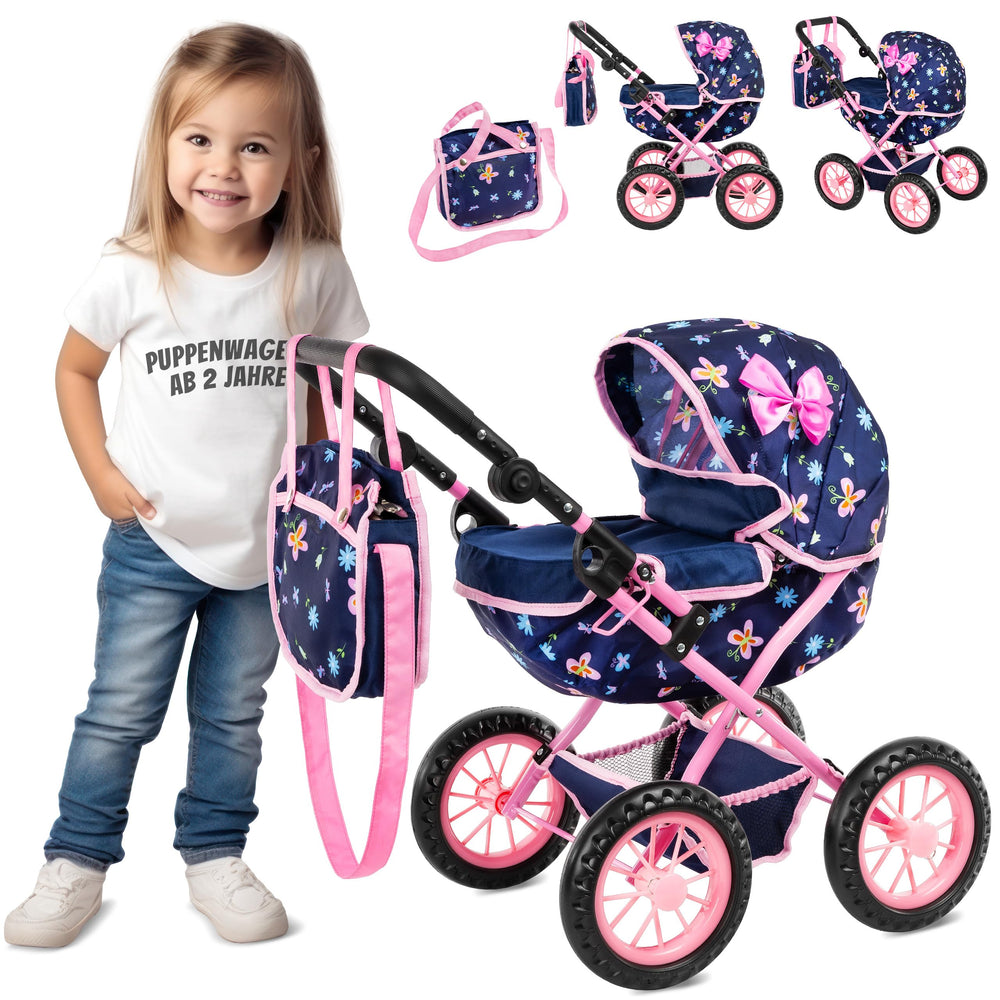 Kinderplay doll stroller base view with a roomy tub for up to 16-inch dolls.