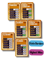 Kindertrekk USA States and Capitals facts card highlighting extra state facts for curious minds