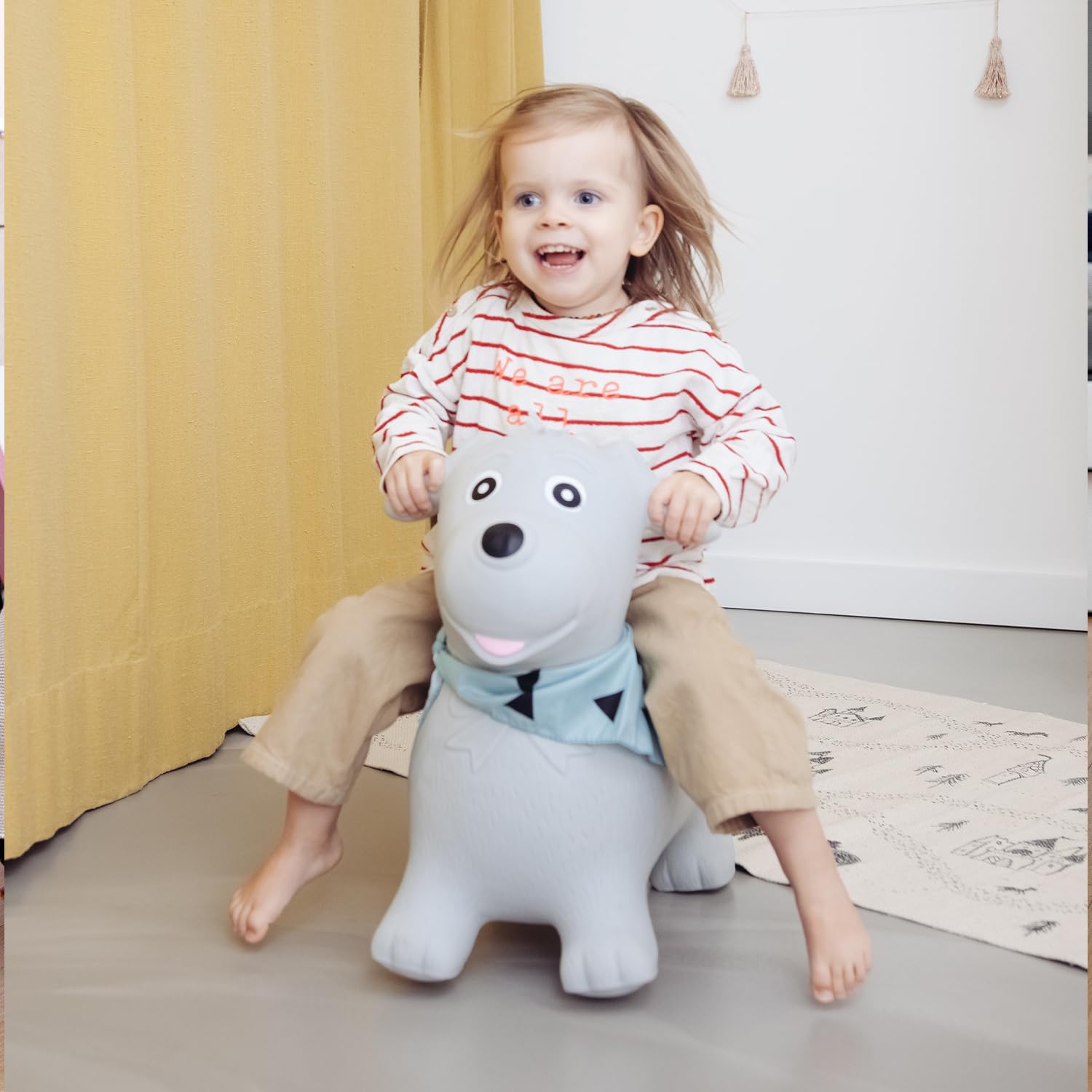 Kindsgut Bouncy Animal Hopper Dog indoors on living room floor