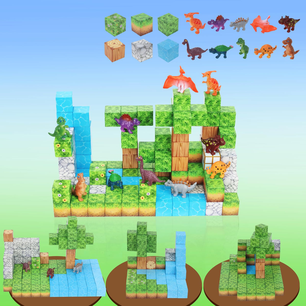 KinetiBlocks dinosaur 200pc set with colorful magnets for imaginative STEM builds.
