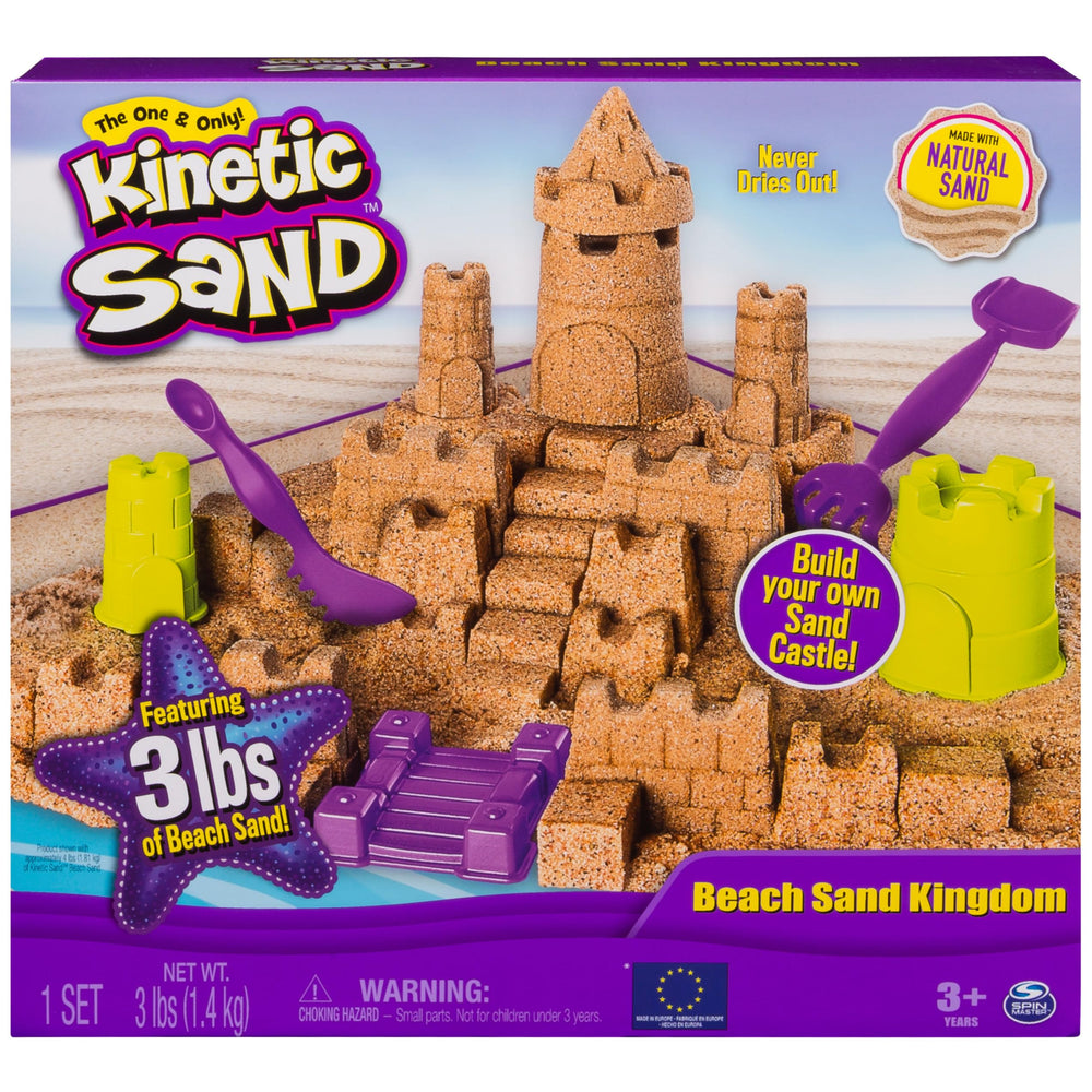 Kinetic Sand Beach Sand Kingdom packaging doubles as a portable play space for quick setup