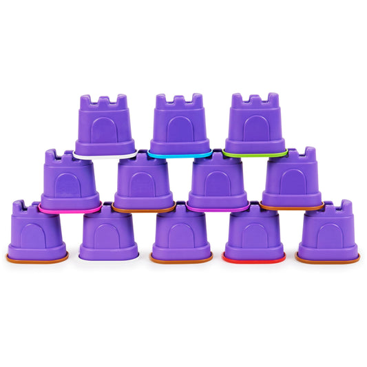 Kinetic Sand Castle Containers 12-Pack display showing 12 colorful castles for party favors.