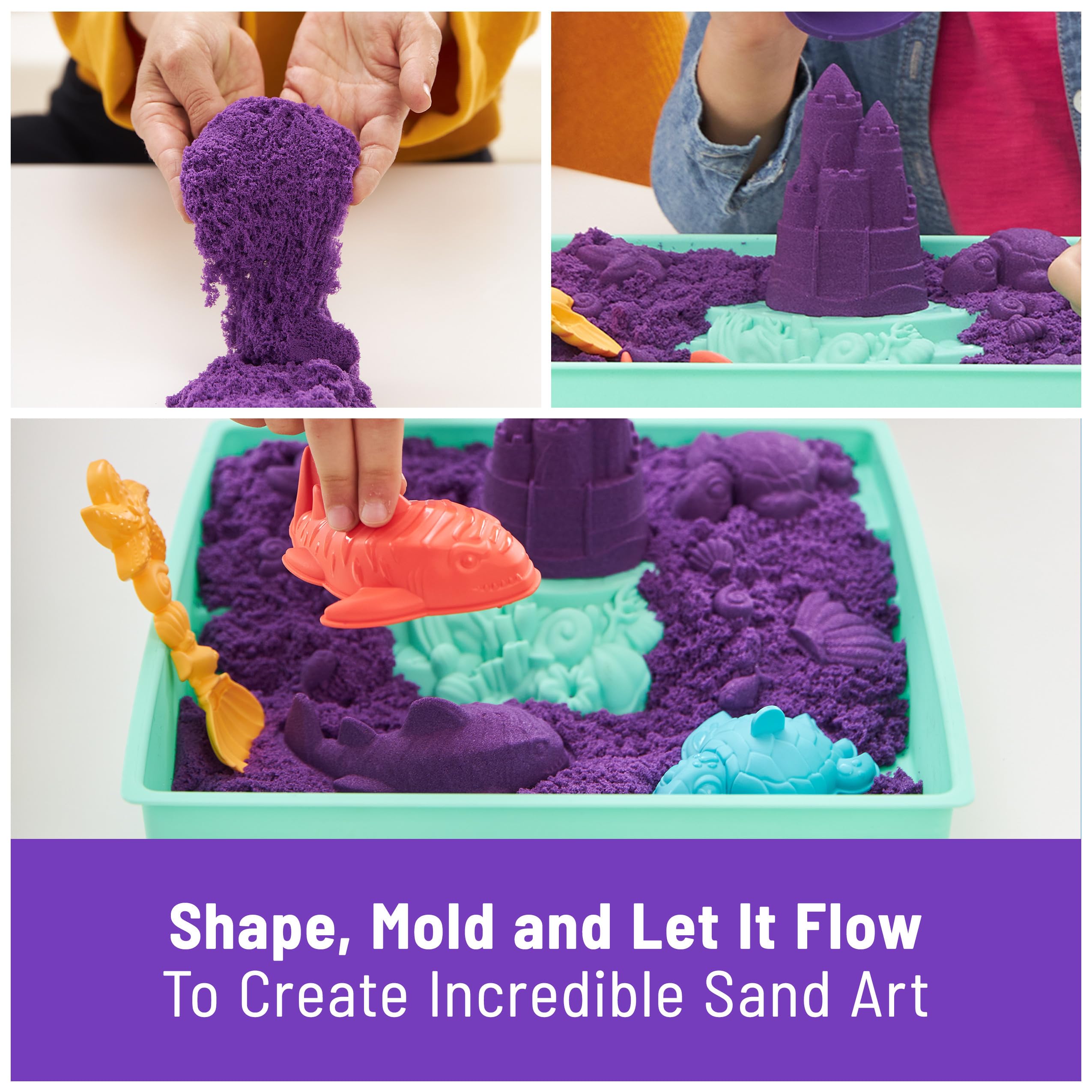 Kinetic Sand turtle mold creates sturdy coastal creatures in soft sand.