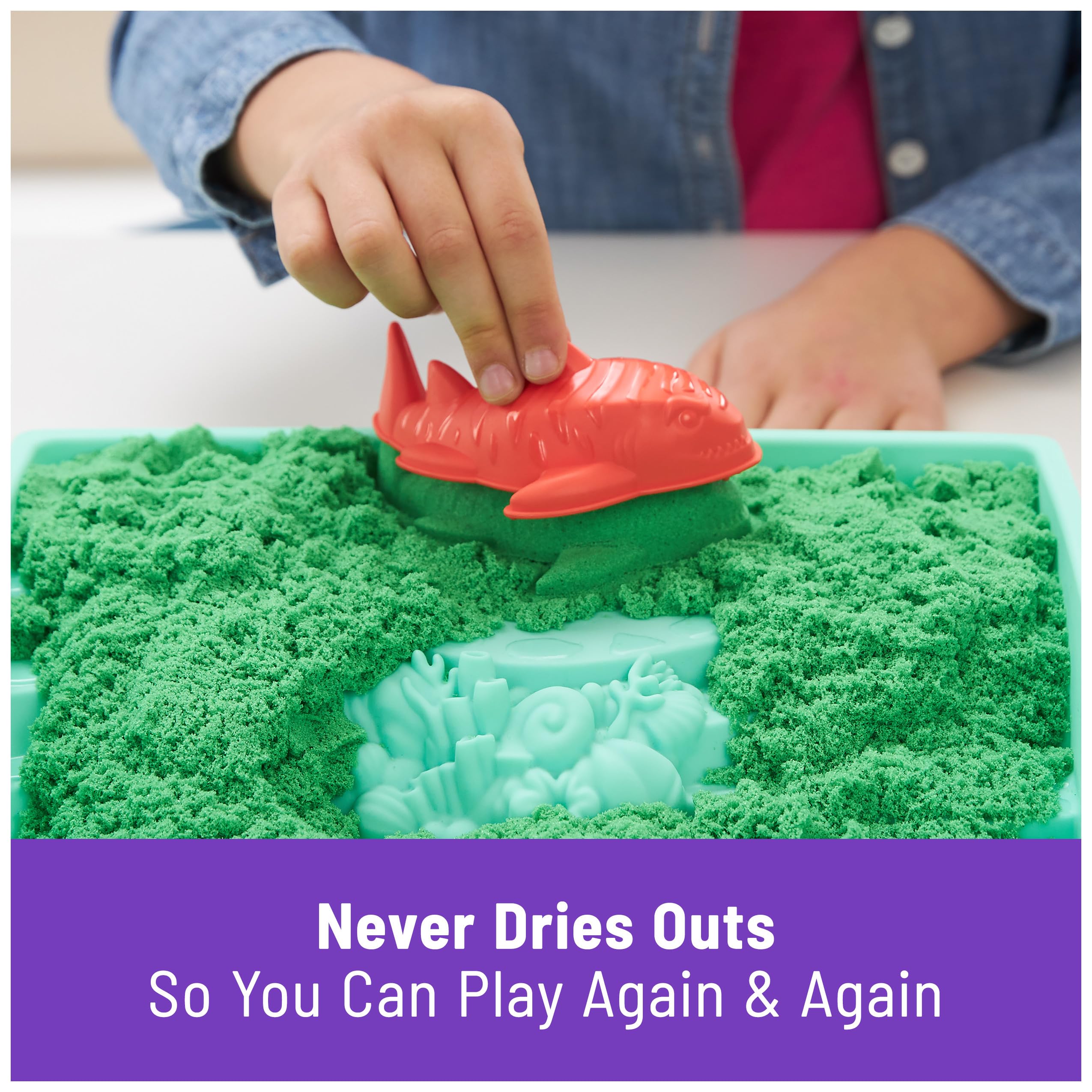 Kinetic Sand Sandbox Set Two-Tier Tray keeps play tidy and contained