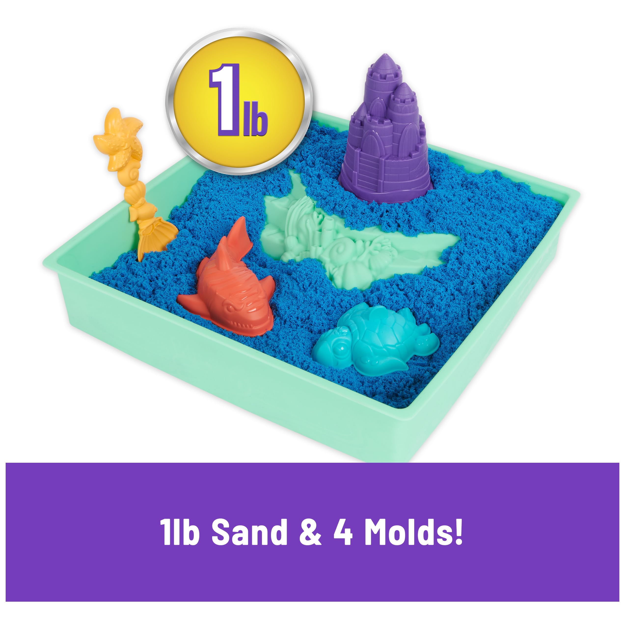 Kinetic Sand sandbox tray shown for contained indoor play and easy cleanup.