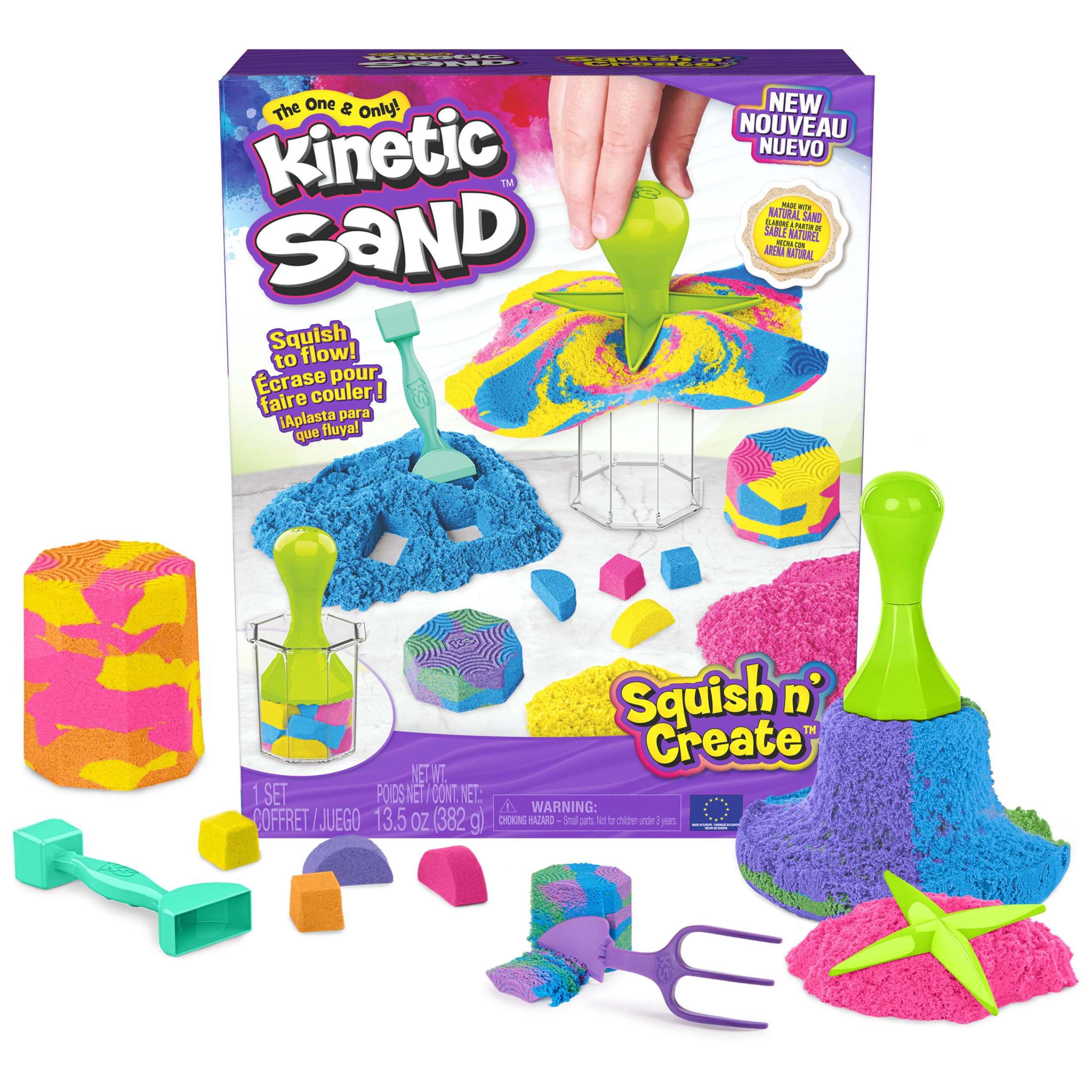 Kinetic Sand Squish N’ Create blue sand for hands-on sensory play