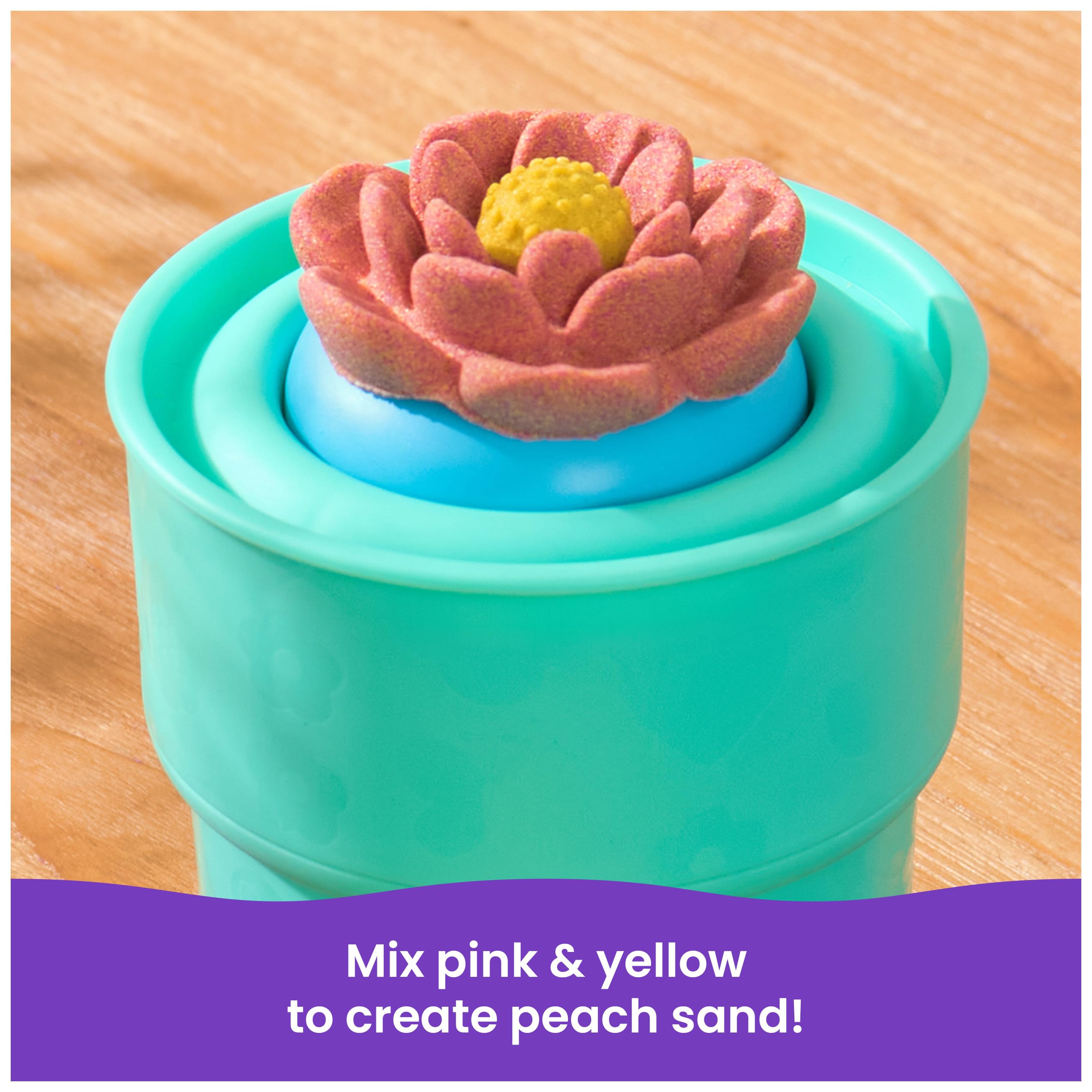 Kinetic Sand SquishBlossom flower pot with bottom molds for leaves and roses