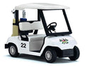 KiNSFUN golf cart interior detail showcases tiny moving clubs for realistic pretend golf play.