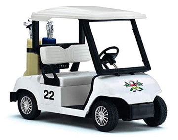 KiNSFUN golf cart interior detail showcases tiny moving clubs for realistic pretend golf play.