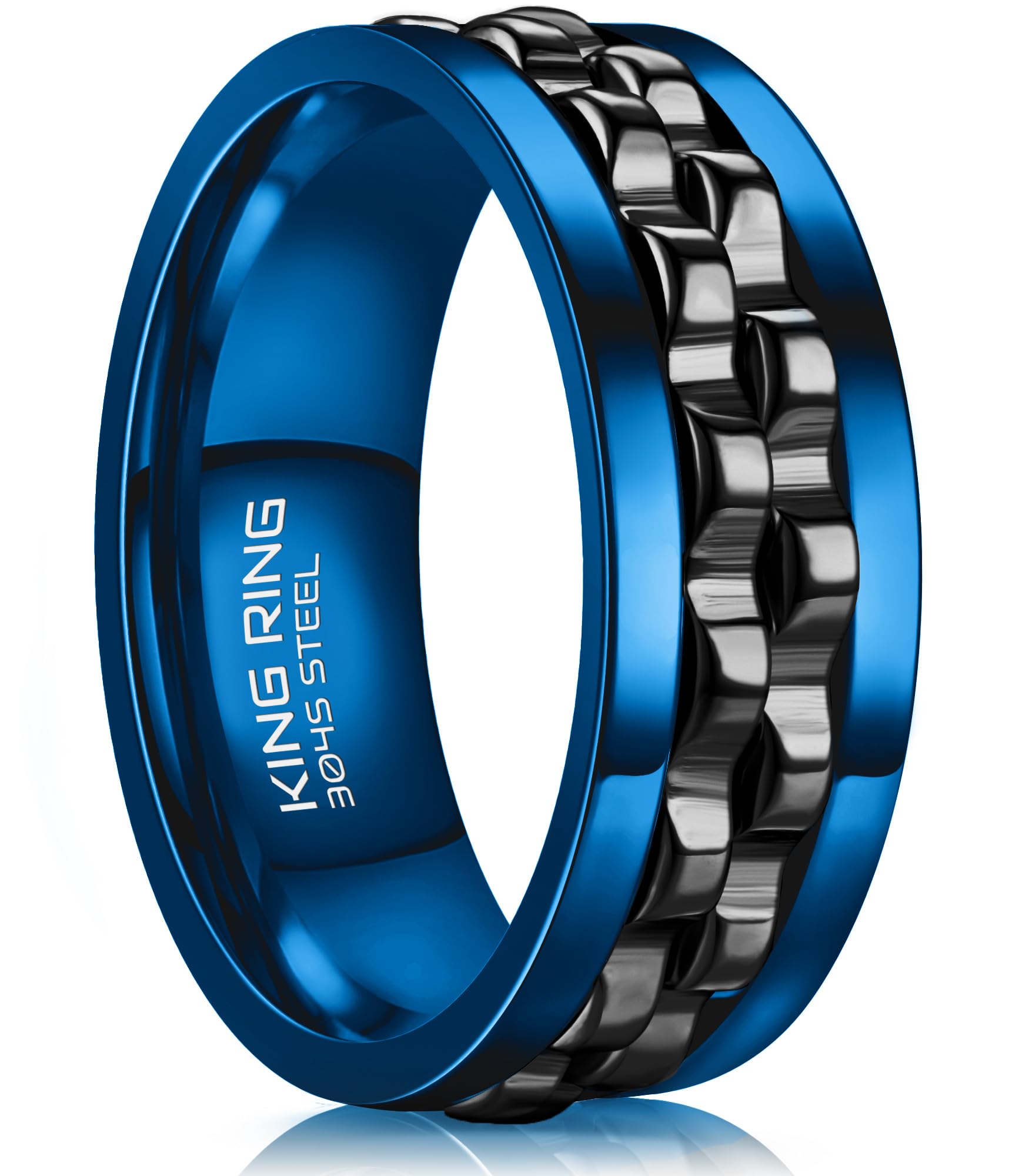 King Ring 8mm gear-spinner ring in blue-black offering focused fidget support.