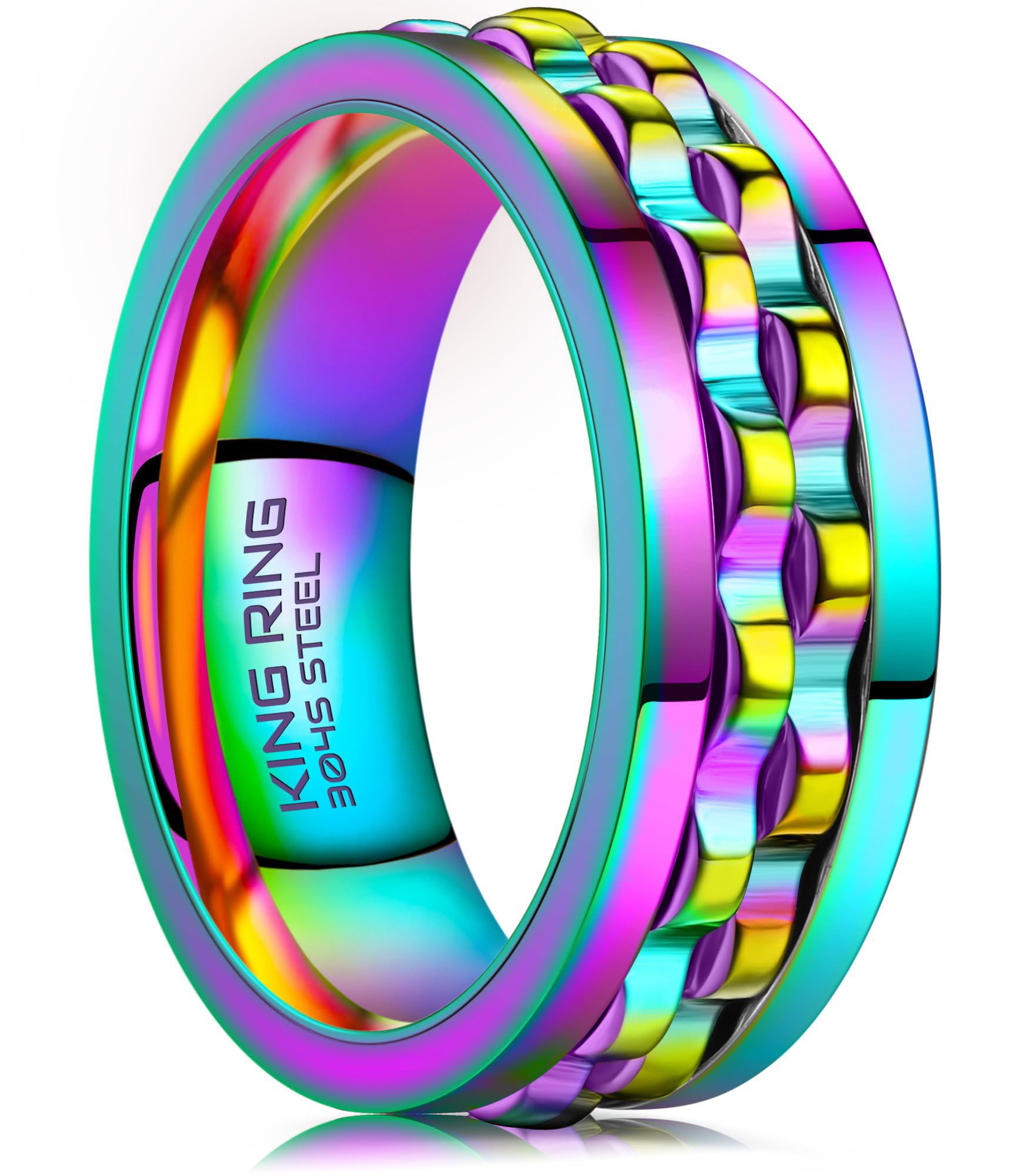 King Ring 8mm Gear Spinner Ring front view, durable stainless steel for daily wear.