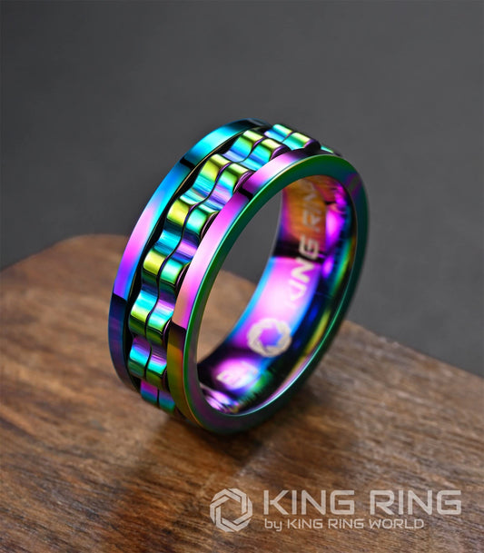 King Ring 8mm gear spinner ring, side view, smooth spin action.