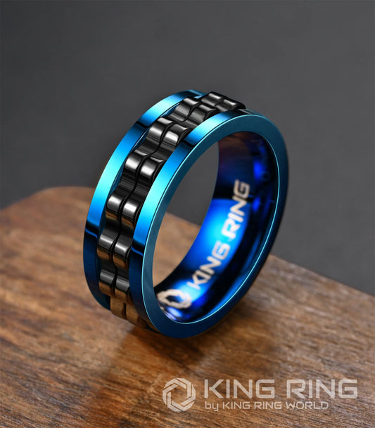 King Ring 8mm Gear Spinner Ring side view, durable hypoallergenic stainless steel.