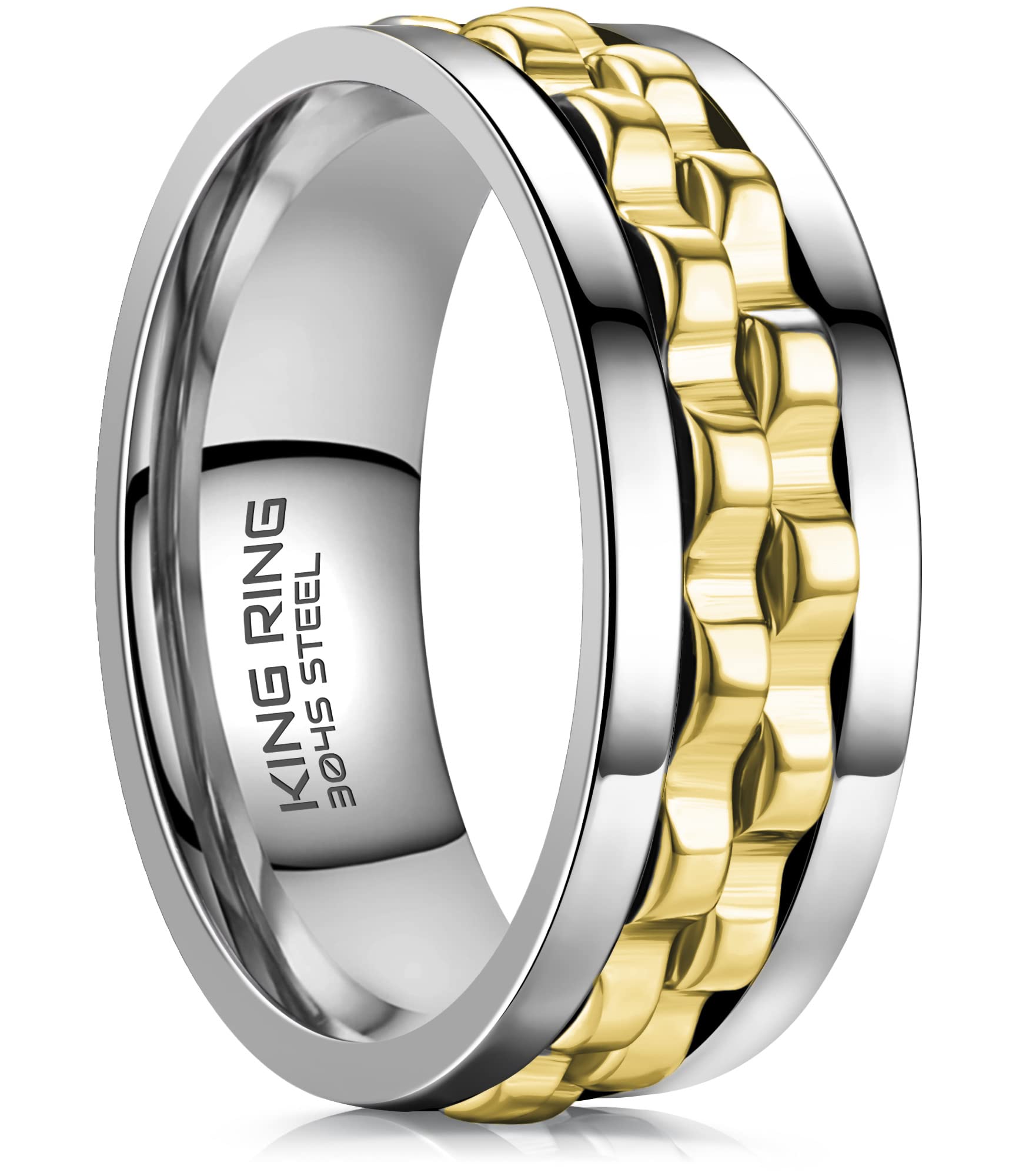 King Ring 8mm gear spinner ring in silver with a smooth spin for focus.