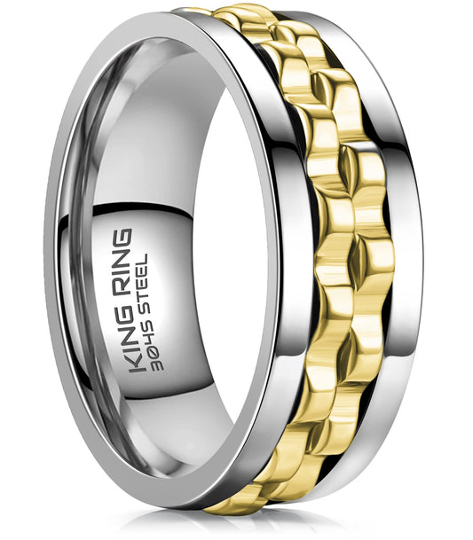 King Ring 8mm gear spinner ring in silver with a smooth spin for focus.