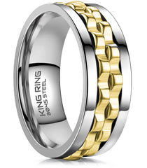 King Ring 8mm gear spinner ring in silver with a smooth spin for focus.