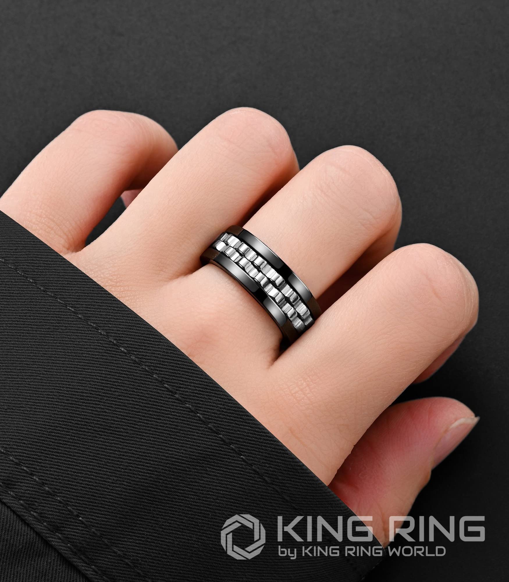 King Ring 8mm gear spinner ring worn on hand for daily wear