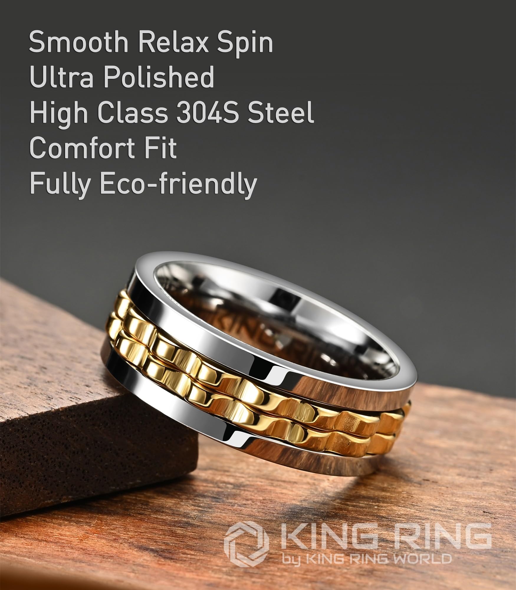 King Ring close-up shows the polished steel finish for daily wear.